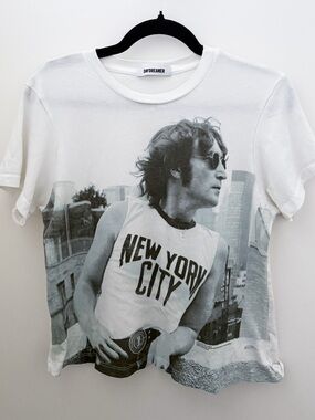 Daydreamer LA John Lennon NYC Cropped Tee White Cotton XL Fits M/L